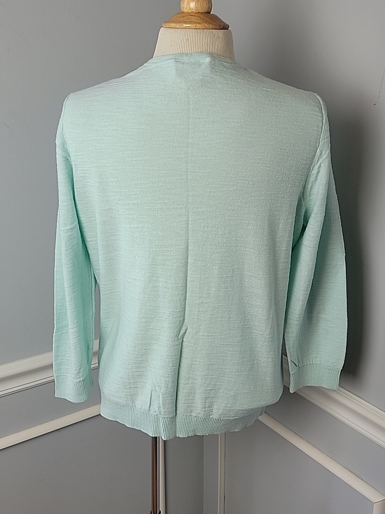 LOFT OUTLET Seafoam Aqua Textured Lightweight 3/4 Sleeve Crewneck Cardigan L - Picture 3 of 7